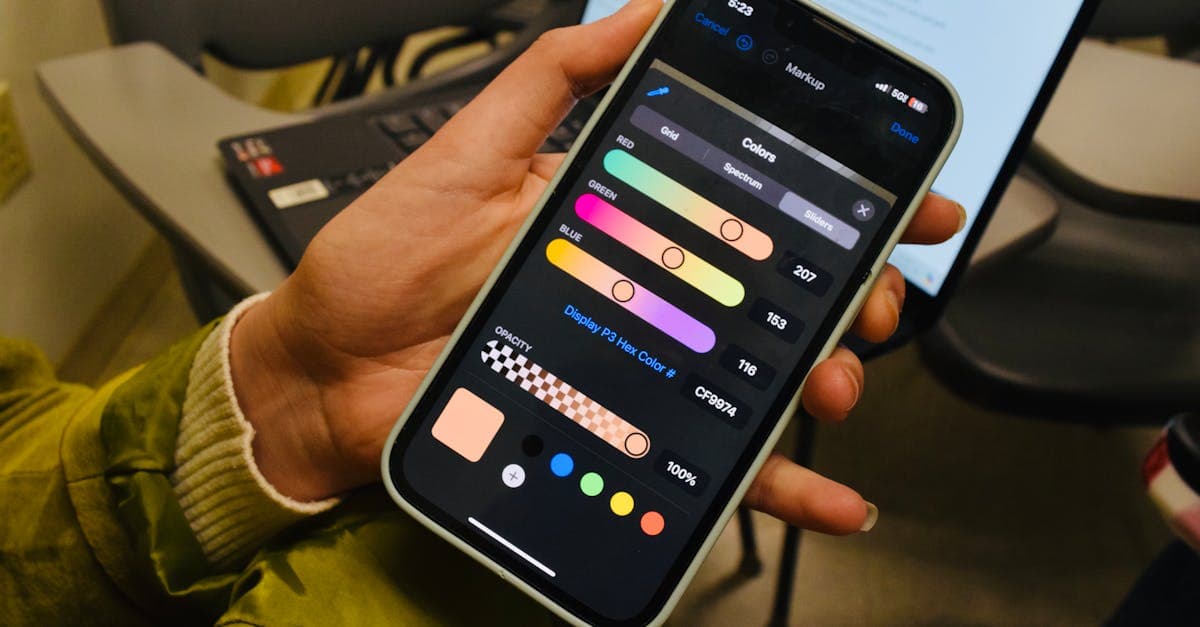 A person browsing a color selection app on a smartphone screen indoors with visible color options.