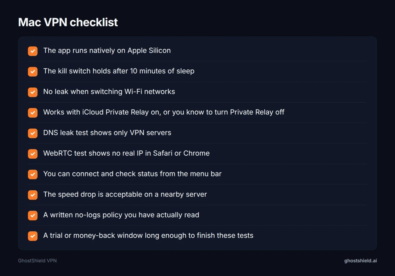 Checklist of 10 things to verify before paying for a Mac VPN