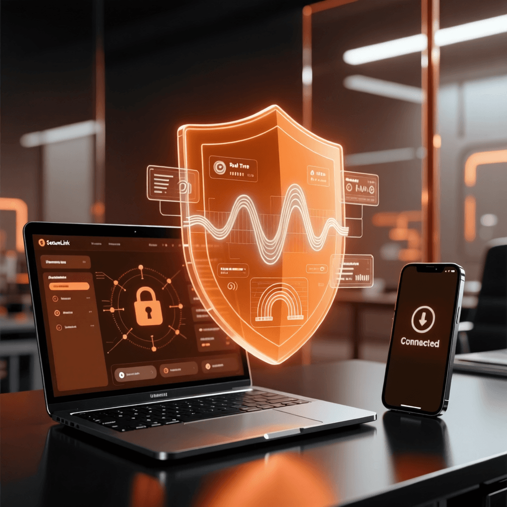 Cross-device VPN protection showing laptop and smartphone security