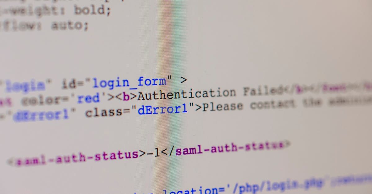 Close-up of HTML and PHP code on screen showing error message and login form data.