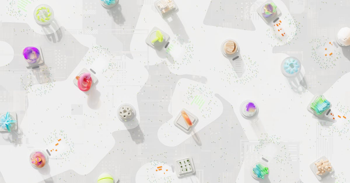 A vibrant 3D render of geometric shapes scattered over a circuit-like background.